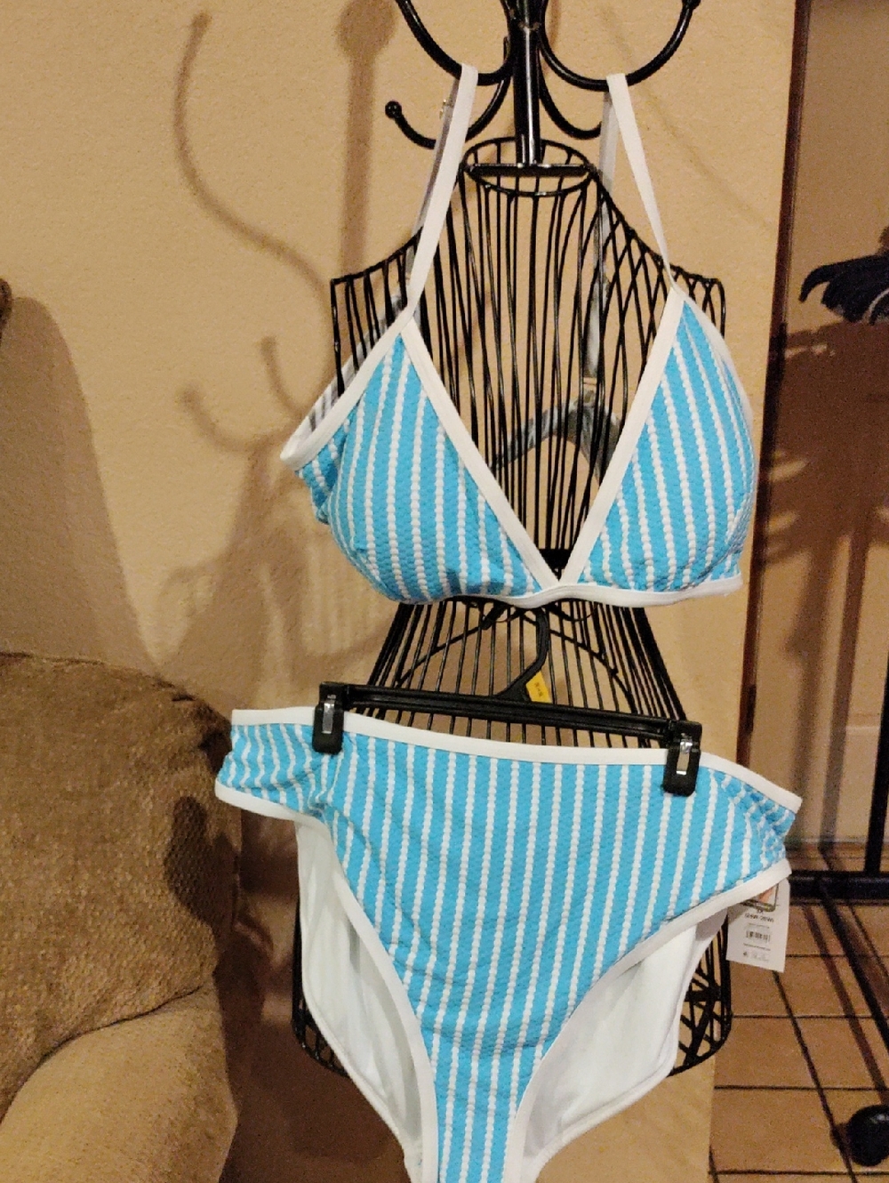 🏖️Time and Tru Blue & White Striped Triangle Bikini Set